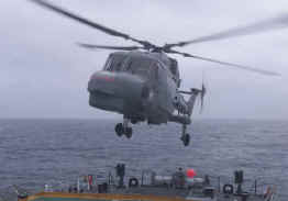 A German Navy Lynx landing on our deck.