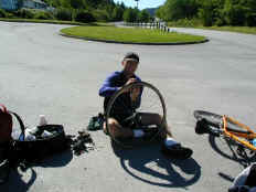 Rock fixing his tire