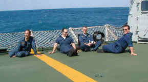 Taking a break on the flight deck