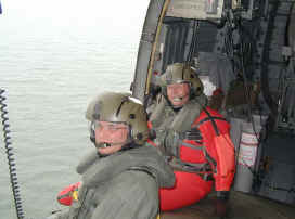 Neil and Rob in the cargo door of the helo